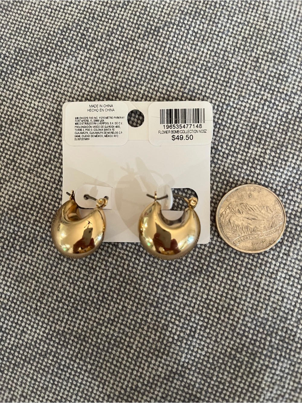 Chico’s Gold Crescent Hoop Earrings NWT